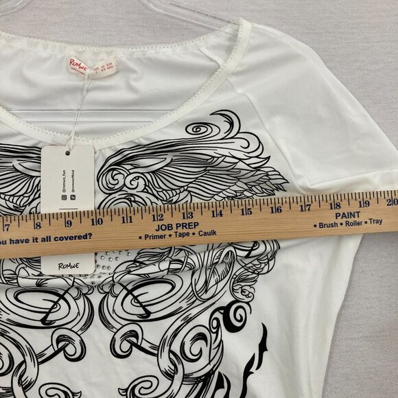 New ROMWE Women's Black White Graphic Short Sleeve Crop Top Medium - Picture 5 of 8
